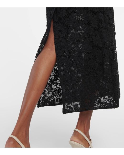Alessandra Rich Black Puff-sleeve Cotton Blend Lace Midi Dress