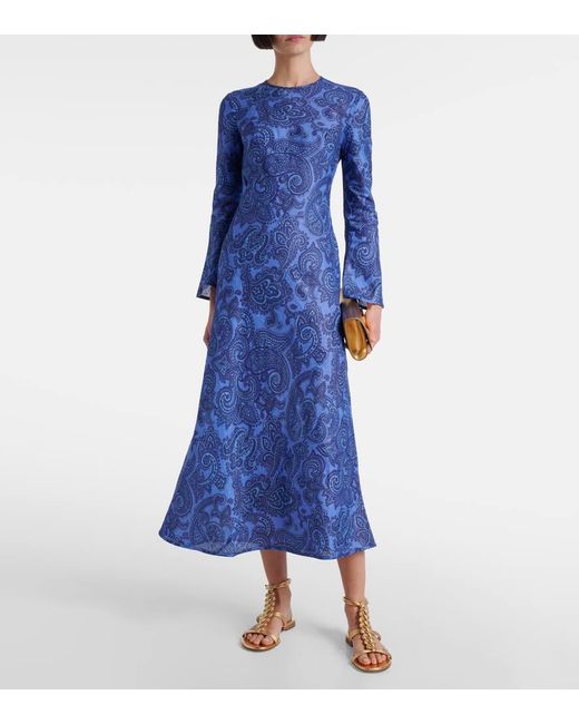 Zimmermann Blue Ottie Bias Paisley Linen Maxi Dress