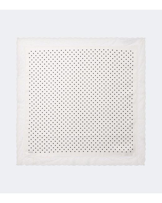 Posse White Junia Polka-Dot Lace-Trimmed Silk Scarf