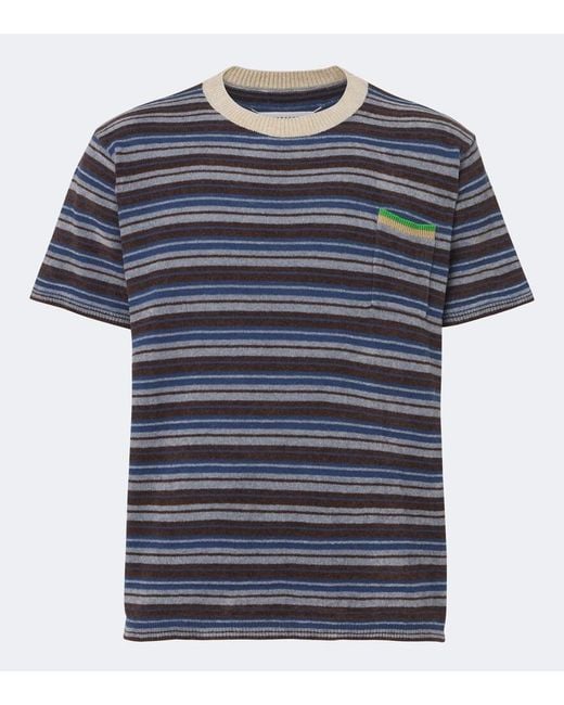 Maison Margiela Blue Knitted Striped T-Shirt for men