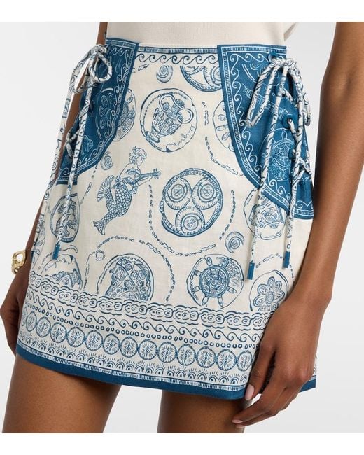 ALÉMAIS Blue Lucky Printed Linen Miniskirt