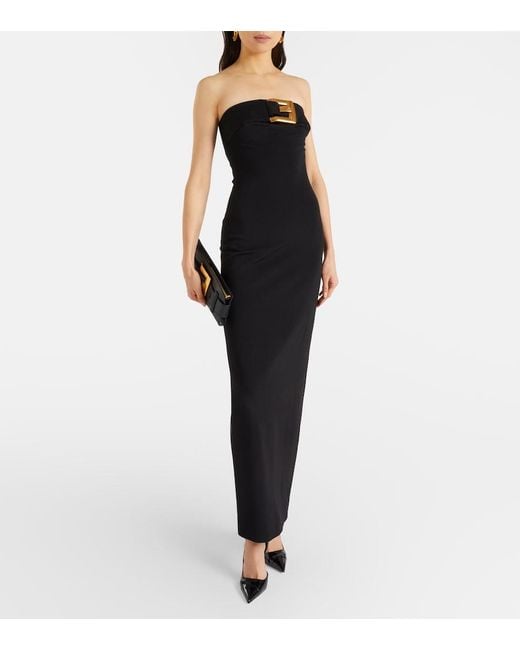 Balmain Black Belted Jersey Gown