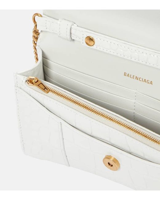 Balenciaga White Hourglass Leather Wallet On Chain