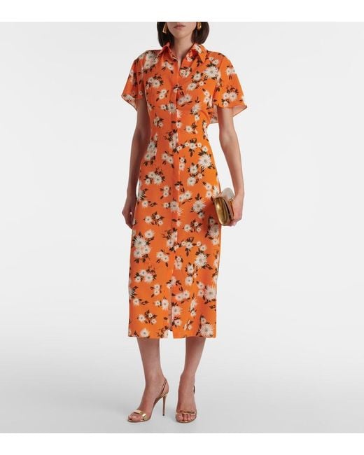 Emilia Wickstead Orange Florencia Floral Crepe Georgette Shirtdress