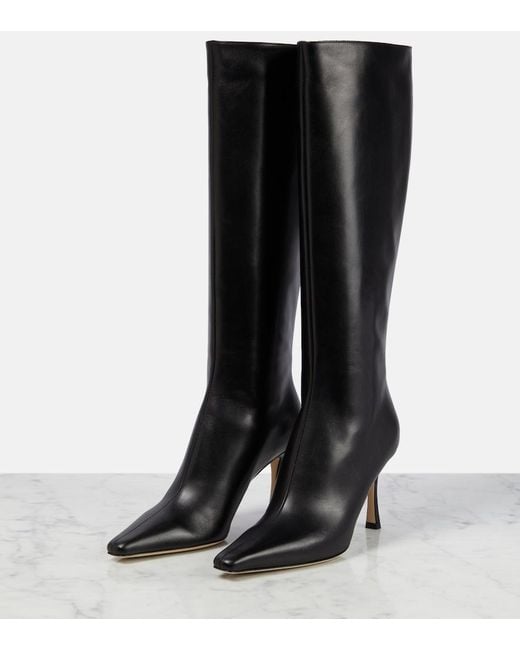 Jimmy Choo Black Agathe 85 Point-toe Knee-high Leather Boots