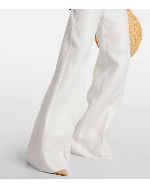 Max Mara White Hangar High-rise Linen Wide-leg Pants