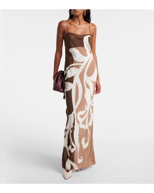 Sir Metallic Floral Printed Silk Satin Maxi Dress