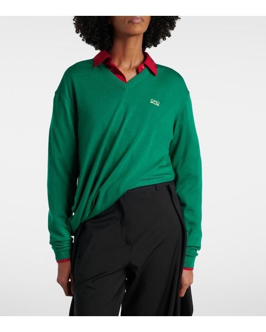 Loewe Green Double L Asymmetric Wool Sweater