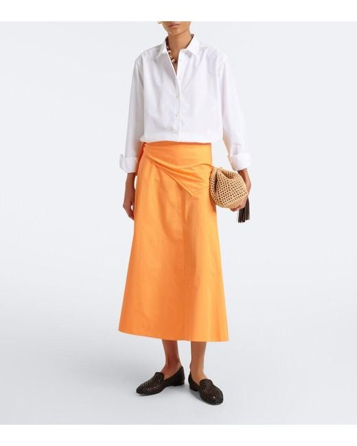 Vince Orange Scarf-Detail Cotton Midi Skirt