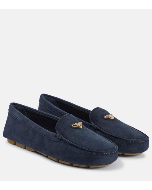 Prada Blue Triangle-Logo Suede Driving Loafers