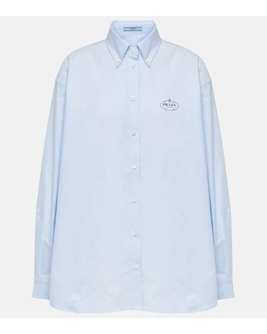 Camicia in cotone con ricamo di Prada in Blue