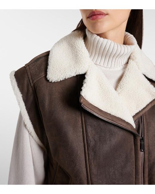 Brunello Cucinelli Brown Shearling-Lined Leather Vest
