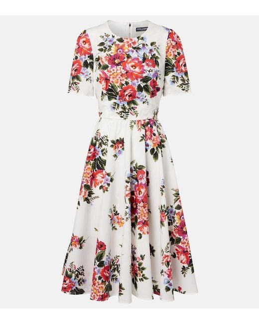 Dolce & Gabbana Red Floral Cotton Midi Dress