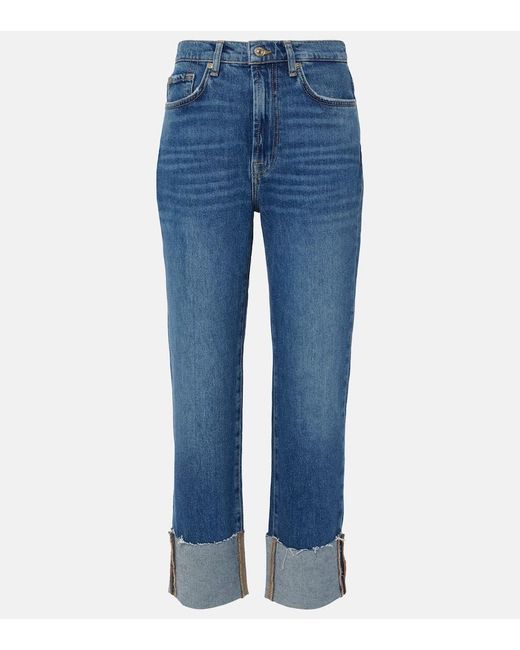 7 For All Mankind Blue High-Rise Cropped Jeans Logan