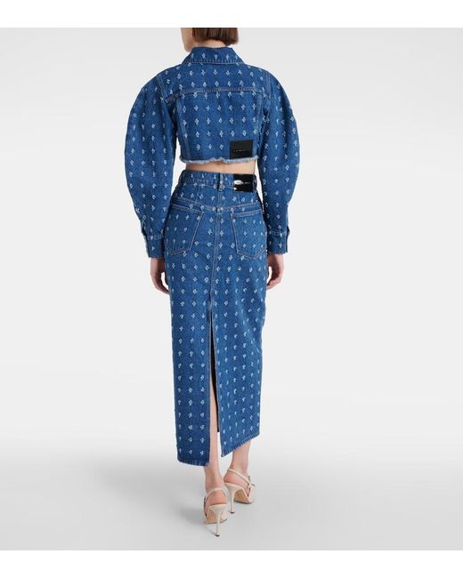Falda larga de denim adornado Nina Ricci de color Blue