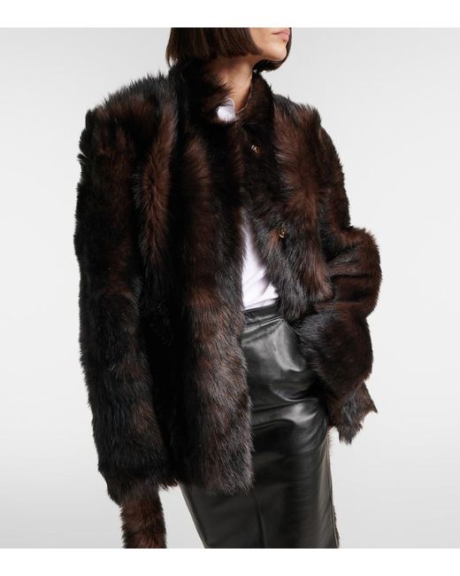 Nour Hammour Black Elsa Shearling Wrap Coat