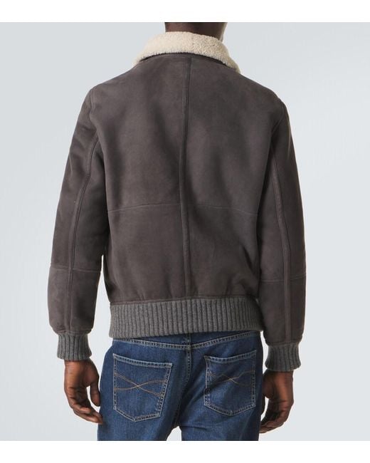 Brunello Cucinelli Gray Cashmere-Trimmed Shearling Blouson Jacket for men
