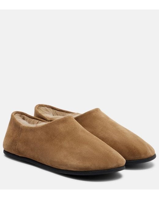 Christen Brown Big Bootie Shearling-Trimmed Suede Slip-On Shoes