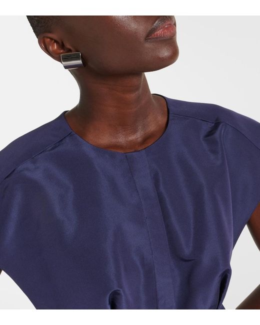 Carolina Herrera Blue Bow-Detail Silk Midi Dress