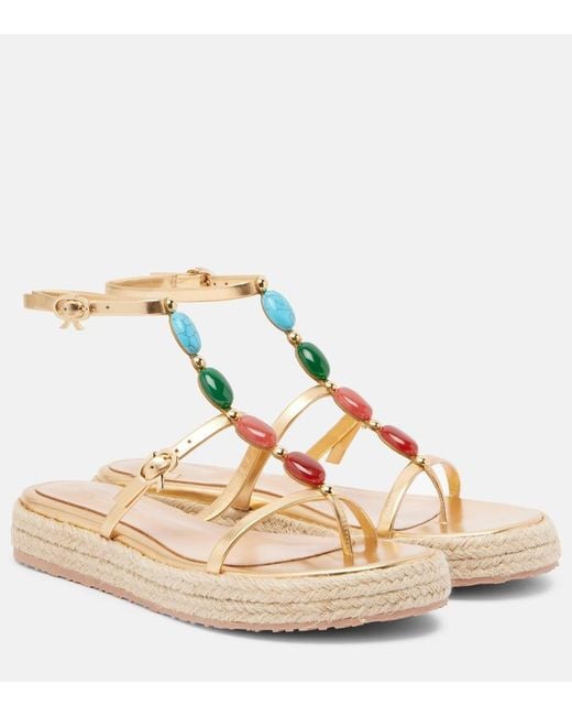 Gianvito Rossi Pink Shanti Leather Espadrille Sandals