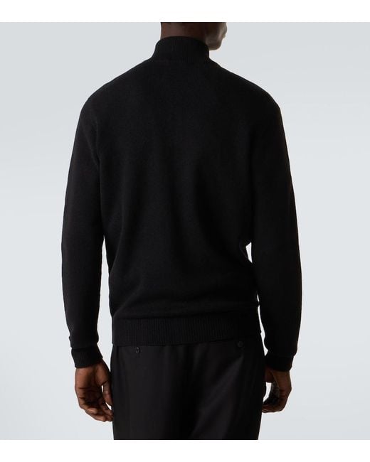 Saman Amel Black Halle Ribbed-Knit Cashmere Zip-Up Sweater for men