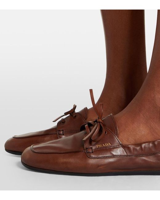 Prada Brown Shuffle Leather Boat Shoes