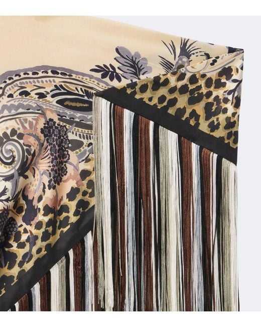 Etro Natural Fringed Printed Silk Twill Scarf