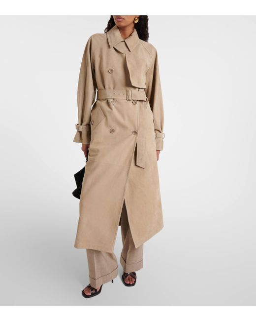 Max Mara Natural Quinto Oversized Suede Trench Coat