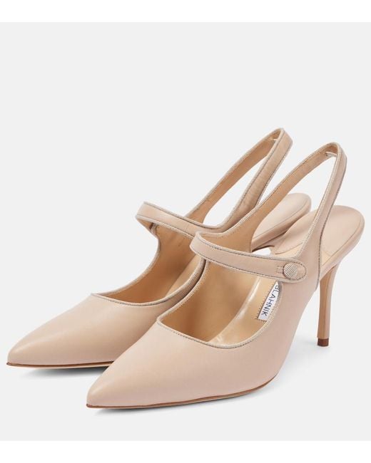 Manolo Blahnik Natural Campari 90 Suede Slingback Pumps