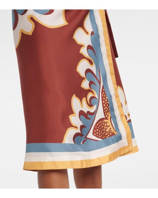 LaDoubleJ Red Printed Silk Wrap Skirt