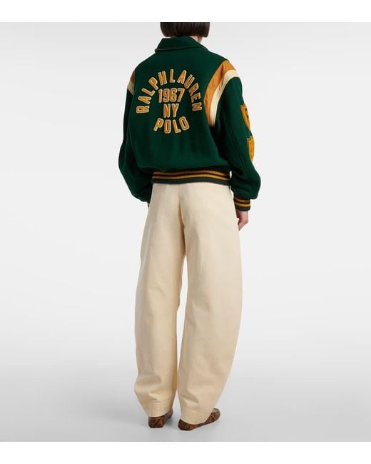 Chaqueta Varsity En Mezcla De Lana Con Piel Polo Ralph Lauren de color Green