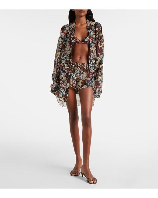 Khaite Brown Talita Floral Silk Bra Top