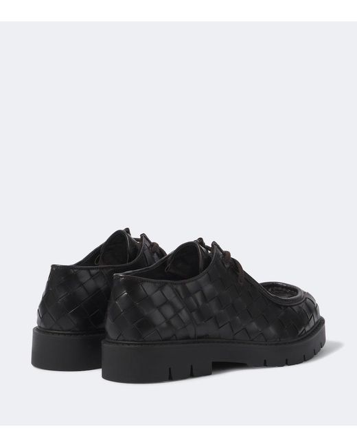 Bottega Veneta Black Haddock Intrecciato Leather Derby Shoes for men