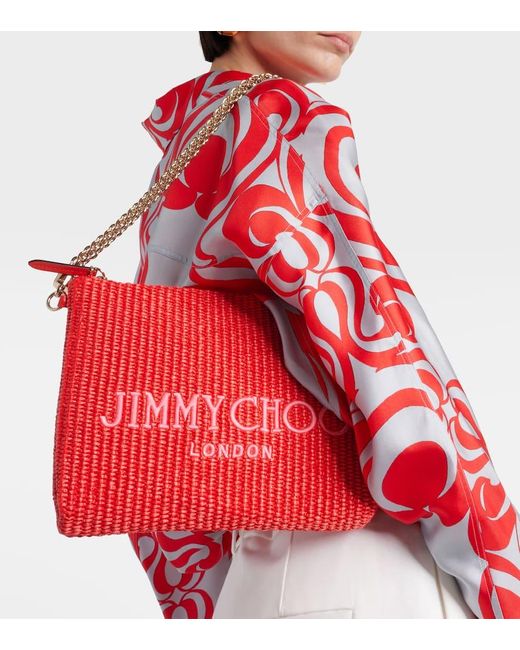 Jimmy Choo Red Callie Logo Raffia Shoulder Bag