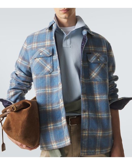 Polo Ralph Lauren Blue Plaid Wool-Blend Flannel Shirt for men