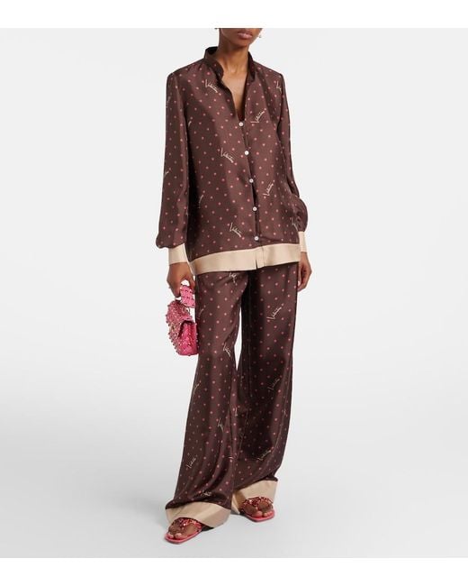 Valentino Brown Printed Silk Twill Pajama Shirt