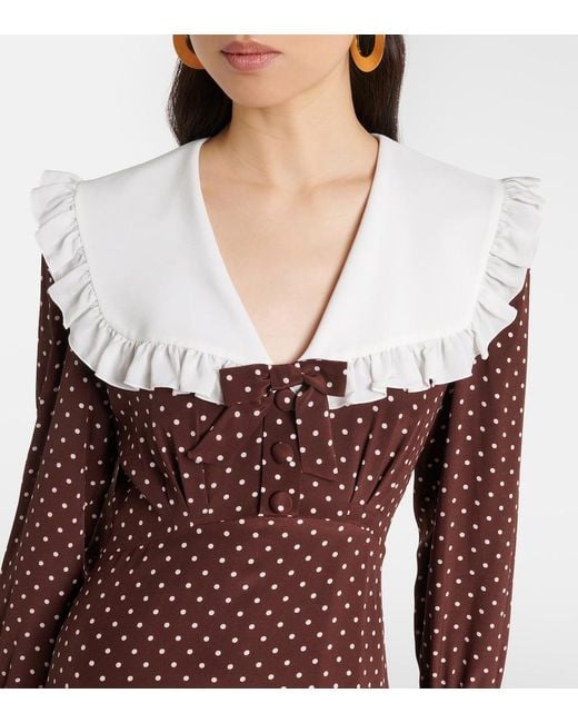 Alessandra Rich Brown Polka-Dot Ruffled Silk Midi Dress
