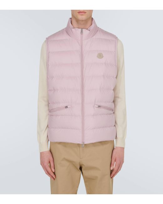 Moncler Pink Lechtal Down-paneled Leather-trimmed Vest for men
