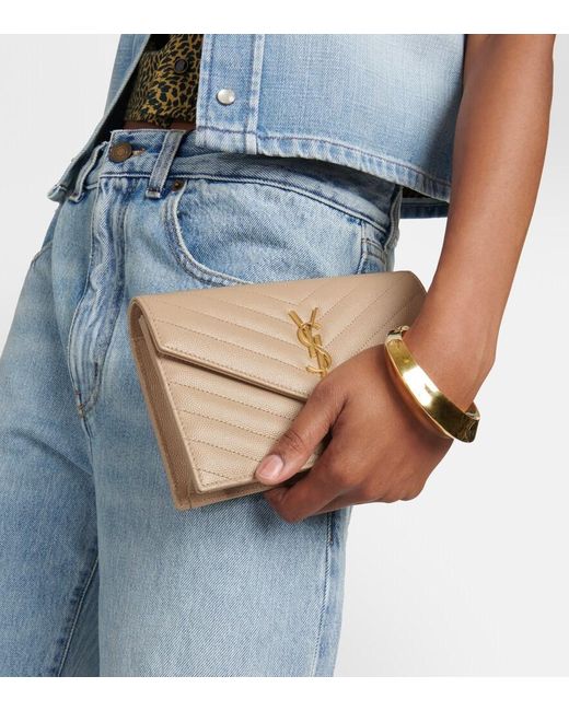 Saint Laurent Natural Cassandre Matelasse Envelope Leather Wallet On Chain