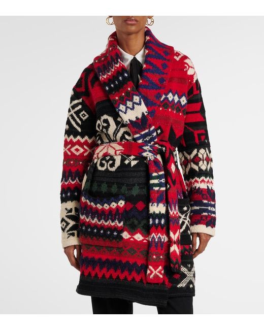 Polo Ralph Lauren Red Snowflake-Motif Shawl-Collar Cardigan