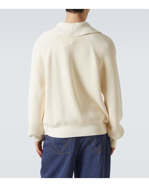 Bottega Veneta White Ribbed-Knit Cotton Polo Sweater for men