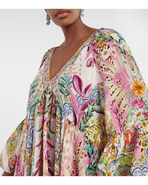 Camilla Multicolor Bedrucktes Minikleid aus Seiden-Crepe