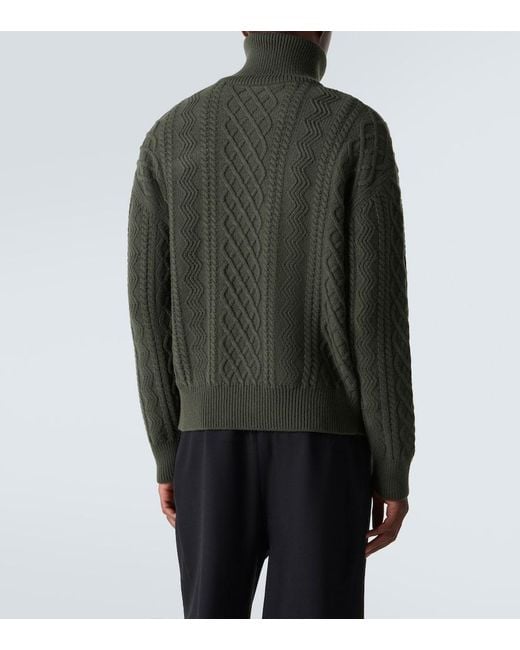 Loewe Green Aran-Knit Wool Half-Zip Turtleneck Sweater for men