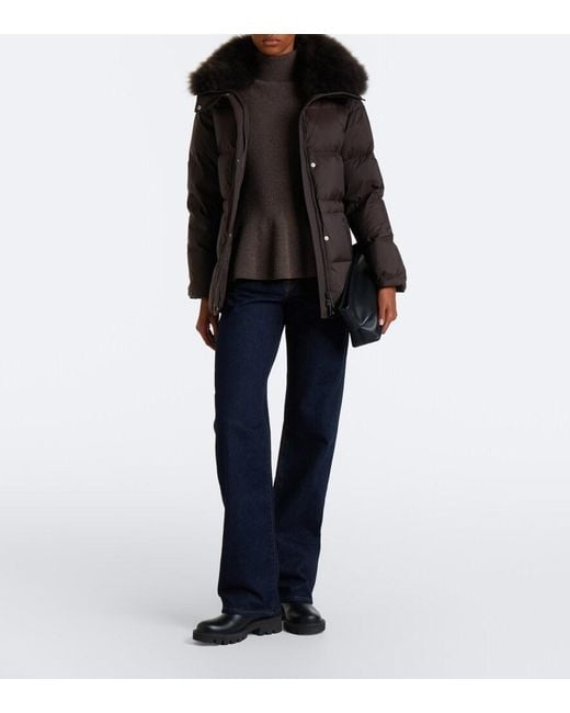 Yves Salomon Black Set Of Calf-Hair Trimmed Down Jacket And Gloves