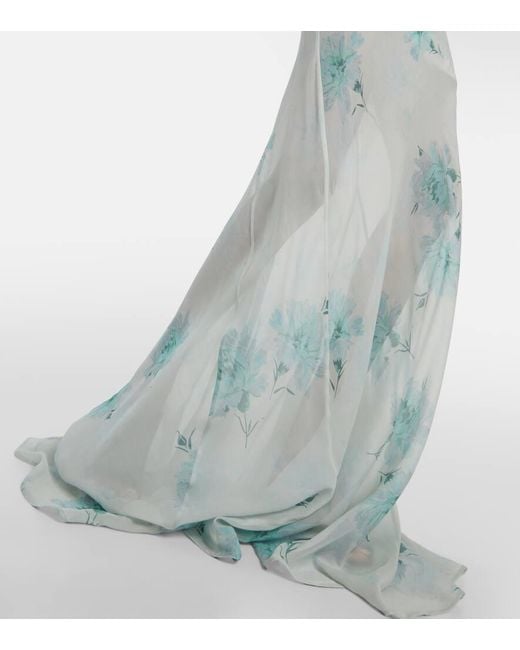 Dries Van Noten Blue Floral Embellished Silk Chiffon Gown