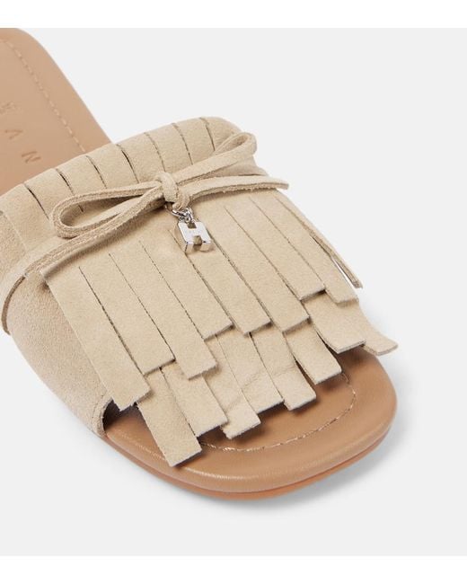Hogan Natural H685 Fringed Suede Slides