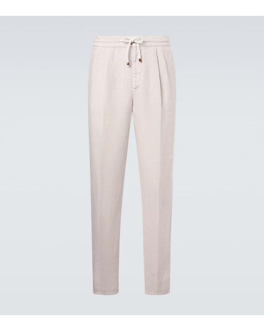 Brunello Cucinelli White Linen Tapered Pants for men