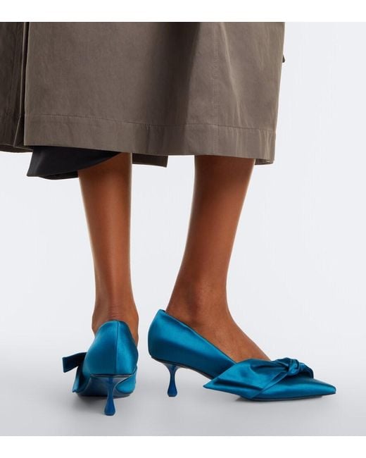 Jimmy Choo Blue Issy Bow-Detail Satin Pumps