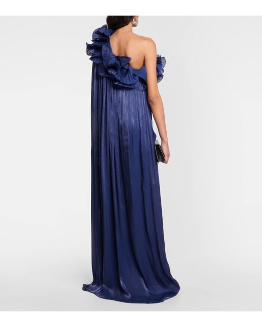 Costarellos Blue Ruffled One-shoulder Gown
