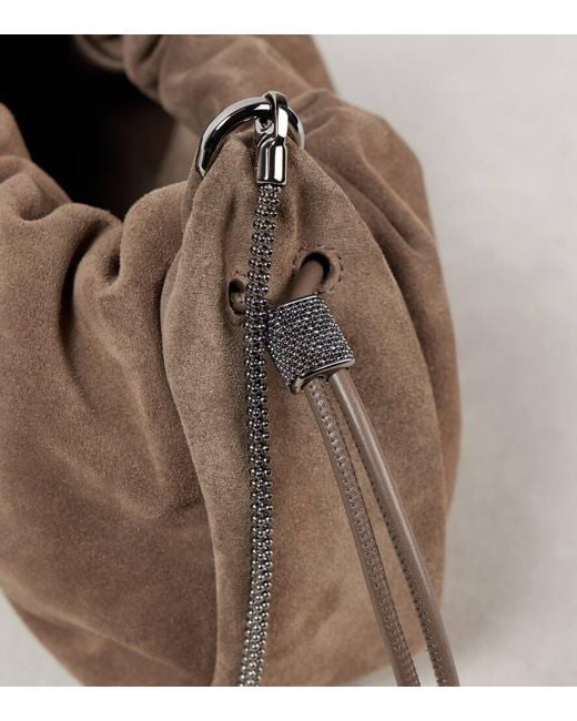 Brunello Cucinelli Brown Schultertasche Softy Small Aus Veloursleder